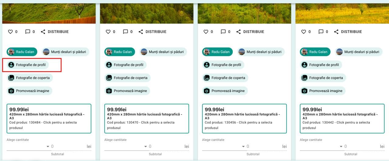Butonul Fotografie de profil din pagina Imaginile tale