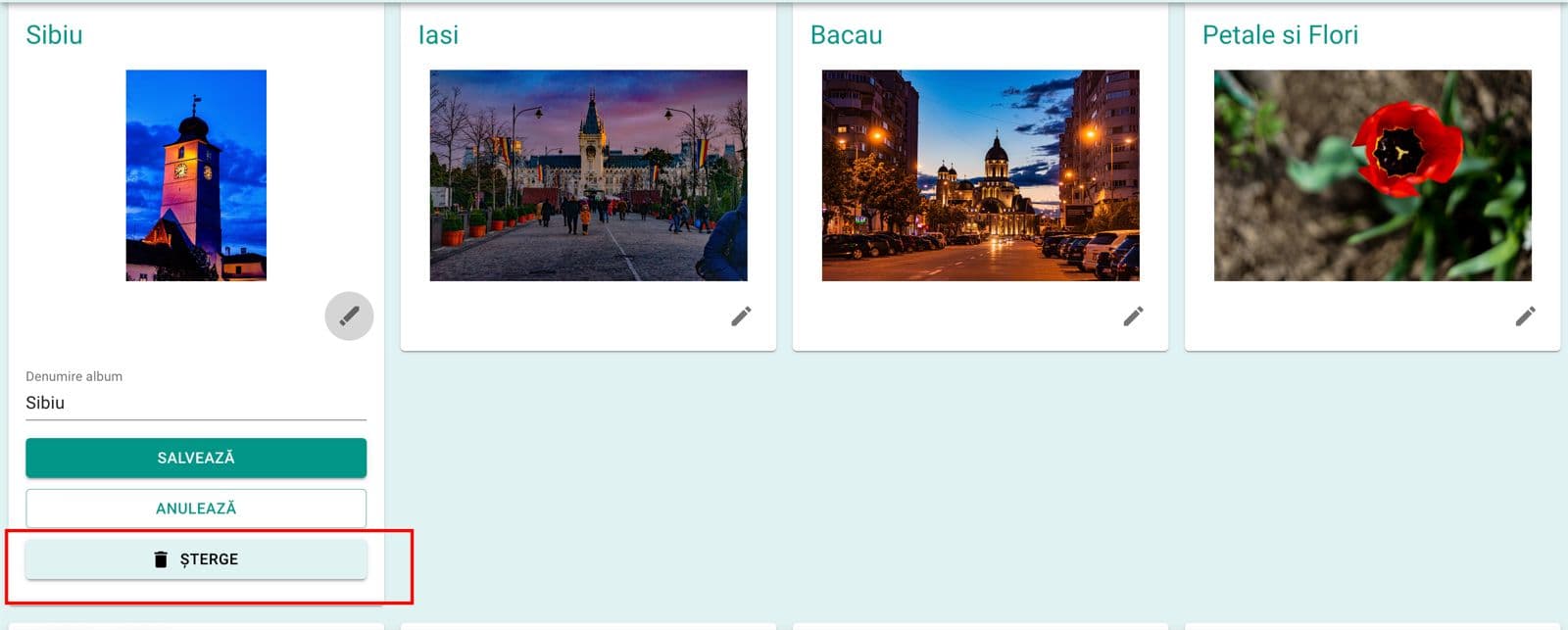 Ștergerea unui album și confirmarea ștergerii